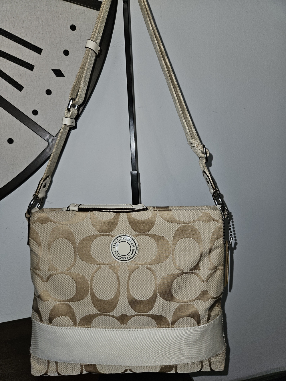 Coach Beige Signature Canvas Shoulder Bag